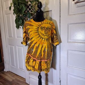 VTG 1992 FIRST EDITION Chris Pinkerton Liquid Blue Sun/Moon Tie-Dye T-Shirt/T385